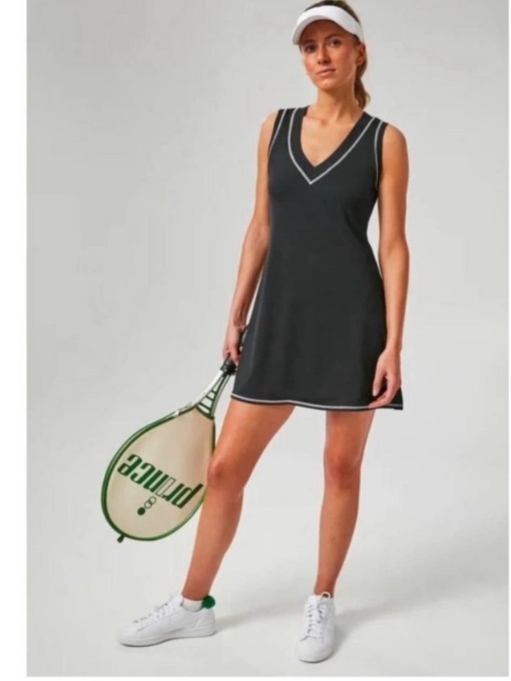 Tuckernuck Athletic Tennis Black Sleeveless Dress with White Trim